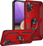 Samsung A32 Hoesje - Galaxy A32 5G Rood hoesje Anti-Shock Hybrid Armor case Ring houder TPU backcover met kickstand