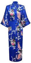 KIMU® kimono blauw satijn - maat XL-XXL - ochtendjas yukata kamerjas badjas - boven de enkels