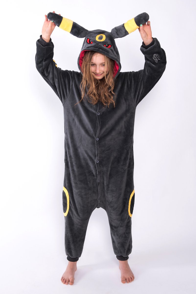 KIMU® Onesie Umbreon Pak - Maat XL-XXL - Zwart Kostuum Jumpsuit Huispak XXXL 3XL Monster Vos Konijn Hond Kat Fantasy Dames Heren Volwassenen Festival