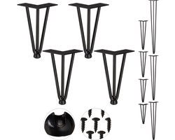 hairpin poten - 4 stuks - 3 stutten - metaal - 20 cm - zwart