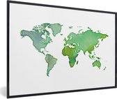 Fotolijst incl. Poster - Wereldkaart - Aquarel - Groen - 60x40 cm - Posterlijst