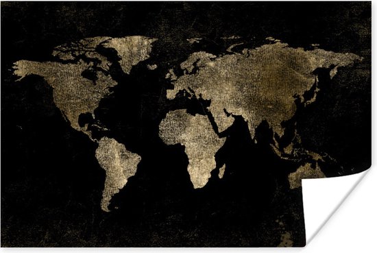 Carte du monde couleur or sur fond noir avec un peu d'or 120x80 cm | bol