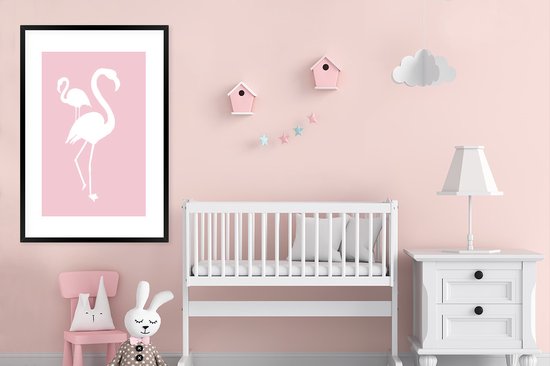 Silhouettes Witte de deux flamants roses sur fond rose clair 80x120 cm