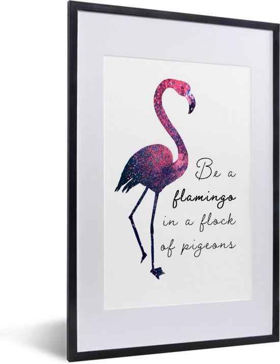 Fotolijst incl. Poster - Flamingo - Glitter - Roze - 40x60 cm - Posterlijst