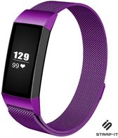 Milanees Smartwatch bandje - Geschikt voor  Fitbit Charge 3 Milanese band - paars - Maat: L - Strap-it Horlogeband / Polsband / Armband