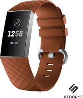 Strap-it Siliconen bandje - geschikt voor Fitbit Charge 3 / Fitbit Charge 4 - bruin - Maat: Maat L