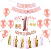 1 Jaar Verjaardag Versiering - Rose Goud - All-in-one Feestpakket - 1ste verjaardag - Kinderfeestje - Ballonnen - Happy Birthday - Verjaardag Meisje - Doe het zelf