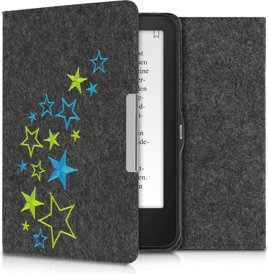 Housse kwmobile pour Tolino Vision 1 / 2 / 3 / 4 HD - Housse de protection pour liseuse en vert clair / bleu / gris foncé - Design Stars Mix