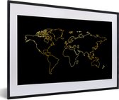 Fotolijst incl. Poster - Gouden wereldkaart op een zwarte achtergrond - 60x40 cm - Posterlijst