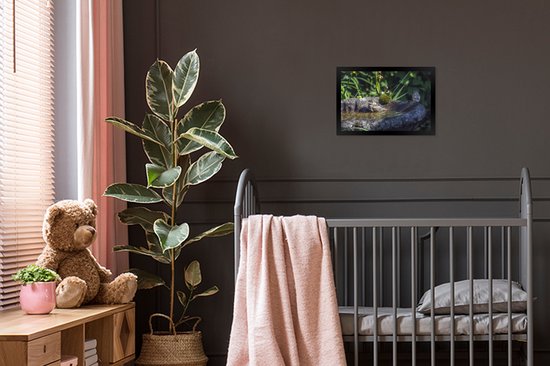 Photo en cadre - Jeunes moineaux dans un bain d'oiseaux par une chaude journée d'été Cadre photo noir sans passe-partout 30x20 cm - Affiche sous cadre (Décoration murale salon / chambre)