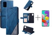 Book Case Samsung Galaxy A51 | Hoogwaardig PU Leren Hoesje | Lederen Wallet Case | Luxe Uitstraling | Telefoonhoesje | Pasjeshouder | Portemonnee | Blauw + 1x screen protector