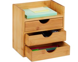 bureau organizer bamboe - met 3 lades - voor kantoorartikelen - 21 x 20 x 13 cm