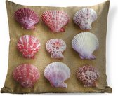 Sierkussens - Kussen - Roze schelpen in het zand - 50x50 cm - Kussen van katoen