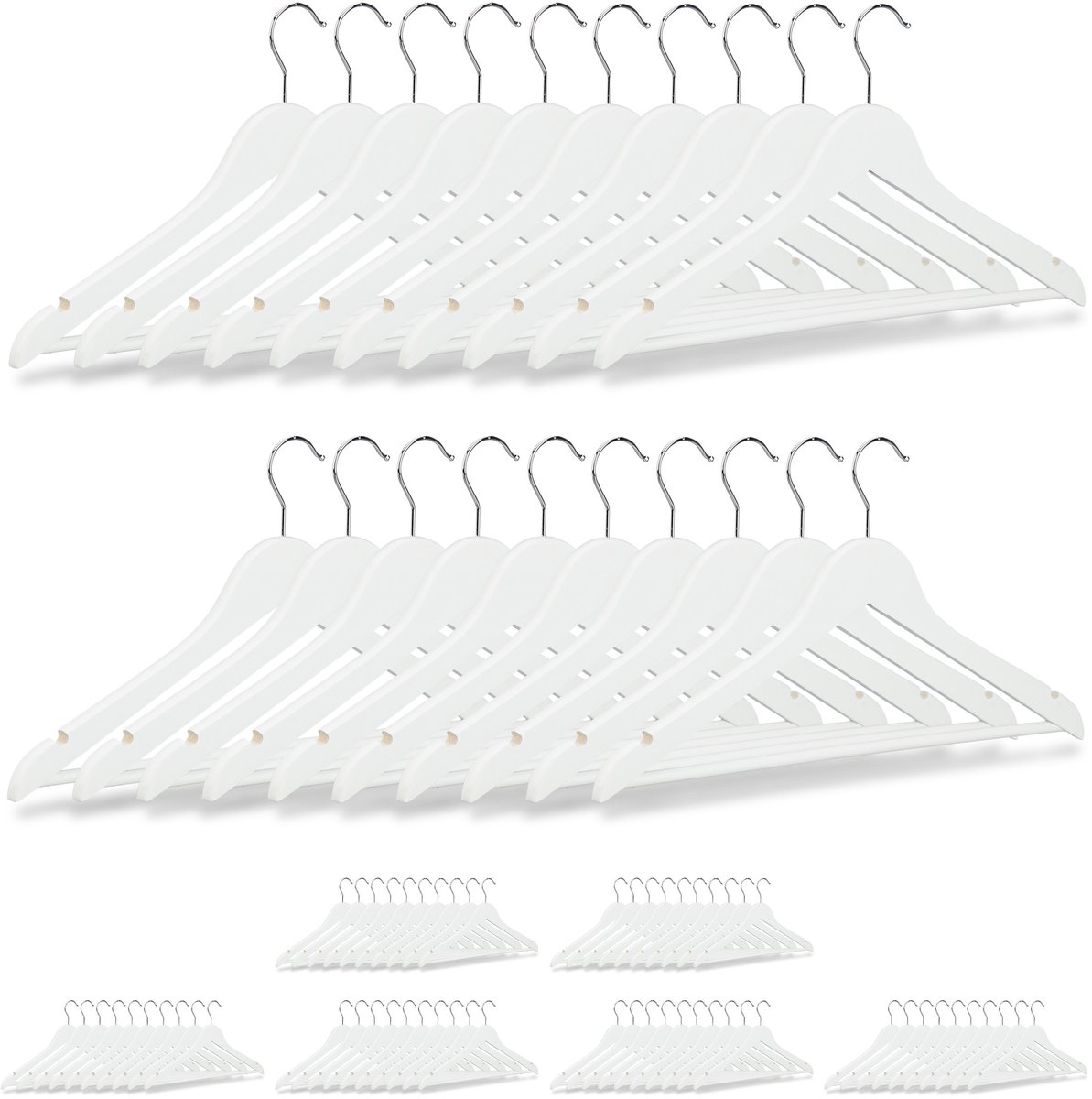 80 x kledinghanger - klerenhanger - kleerhanger - broekenstang - hout - wit