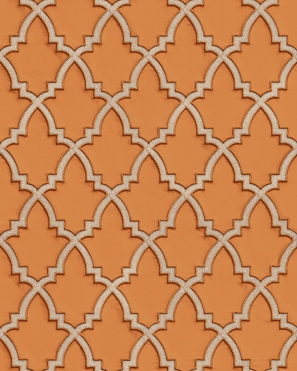Etnisch behang Profhome DE120026-DI vliesbehang hardvinyl warmdruk in reliëf gestempeld met ornamenten en metalen accenten oranje goud 5,33 m2