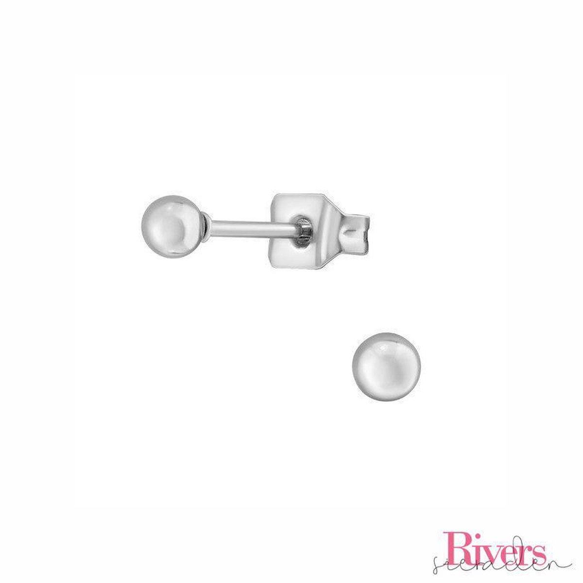 3mm oorbellen bolletjes - zilverkleurig - roestvrij staal - Rivers-sieraden - stainless steel - studs - oorbellen studs - Precious Jewel