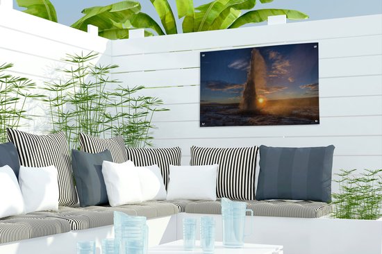 Sunrise over the célèbre Geysir in Iceland Garden poster 60x40 cm - small - Toile de jardin / Toile d'extérieur / Peintures d'extérieur (décoration de jardin)
