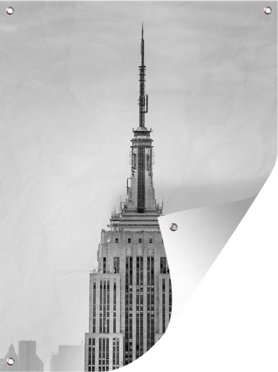 Tuin decoratie Grijs wit afbeelding van het Empire State Building in New York - 30x40 cm - Tuindoek - Buitenposter