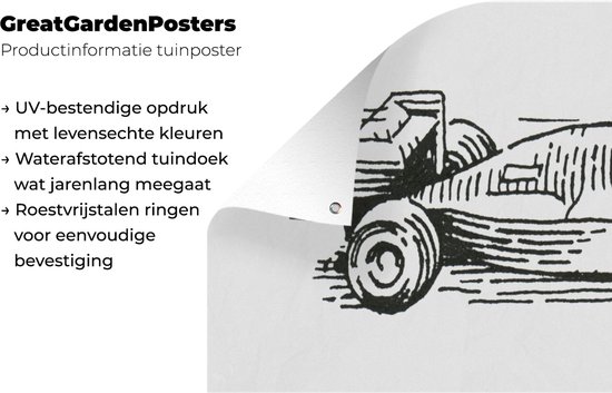 Une illustration noir et blanc de l'affiche de jardin de la voiture de course de Formule 1 160x80 cm - Toile de jardin / Toile d'extérieur / Peintures d'extérieur (décoration de jardin)