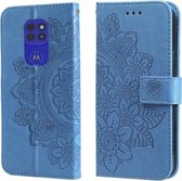 Voor Motorola Moto G9 Play / E7 Plus 7-bloemblaadje Bloemen Embossingpatroon Horizontaal Flip PU-lederen hoesje met houder & kaartsleuven & portemonnee & fotolijst (blauw)