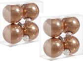 8x stuks kunststof kerstballen met glitter afwerking koper 8 cm - glitter finish - Kerstversiering/boomversiering