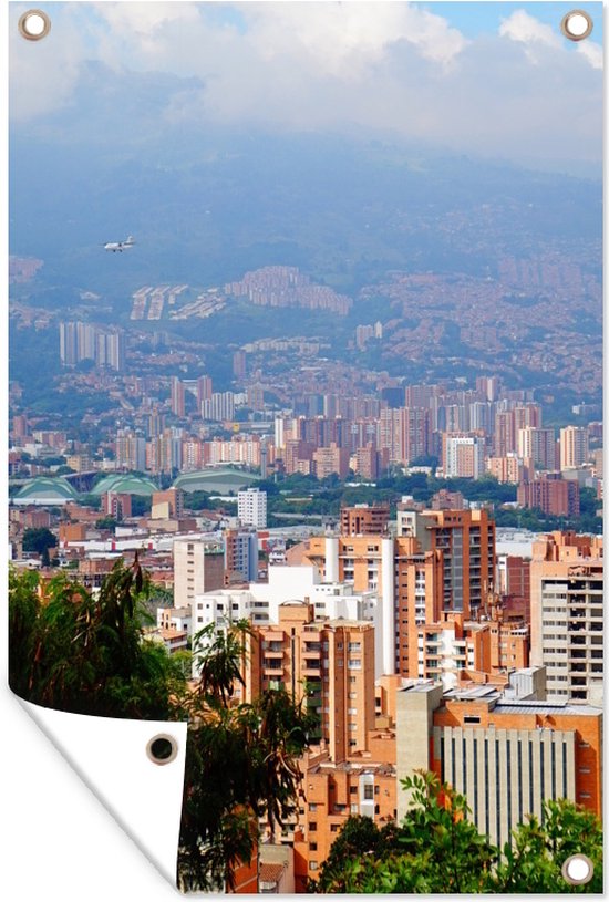 Tuindecoratie Het Colombiaanse Medellín dat zich uitstrekt tot aan de berg - 40x60 cm - Tuinposter