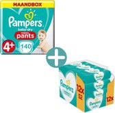 Pampers Baby Dry Pants Maat 4+ - 140 Luierbroekjes Maandbox + Pampers Sensitive Billendoekjes 624