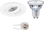 PHILIPS - LED Spot Set - MASTER 927 36D VLE - Proma Alpin Pro - GU10 Fitting - DimTone Dimbaar - Inbouw Rond - Mat Wit - 4.9W - Warm Wit 2200K-2700K - Kantelbaar Ø92mm