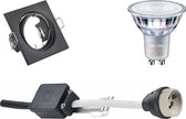 LED Spot Set - MASTER 927 36D VLE - GU10 Fitting - DimTone Dimbaar - Inbouw Vierkant - Mat Zwart - 4.9W - Warm Wit 2200K-2700K - Kantelbaar 80mm