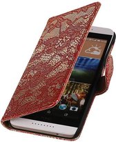 Lace Bookstyle Wallet Case Hoesjes voor HTC Desire 626 Rood