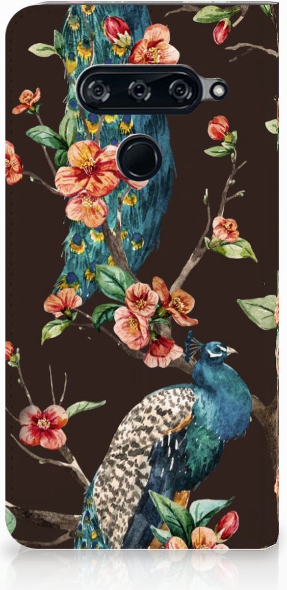 LG V40 Thinq Hoesje maken Pauw met Bloemen