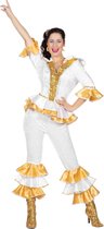 Wilbers - Jaren 80 & 90 Kostuum - Anni Frid Jaren 70 Superster Abba - Vrouw - wit / beige,goud - Maat 36 - Carnavalskleding - Verkleedkleding