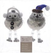 Decoris Kerstballen Uil - 9 cm - Box 2 Stuks - White