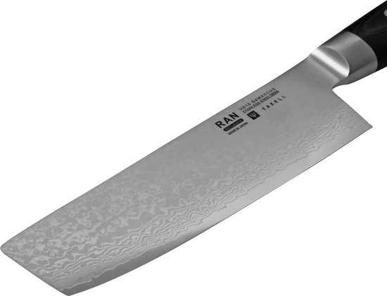 Yaxell Japonais - Série Ran - Couteau de Chef Nakiri - Acier VG10 - 61 HRC - Lame 16,5 cm - 69 Couches d'Acier Damassé - Toile-Micarta Heft