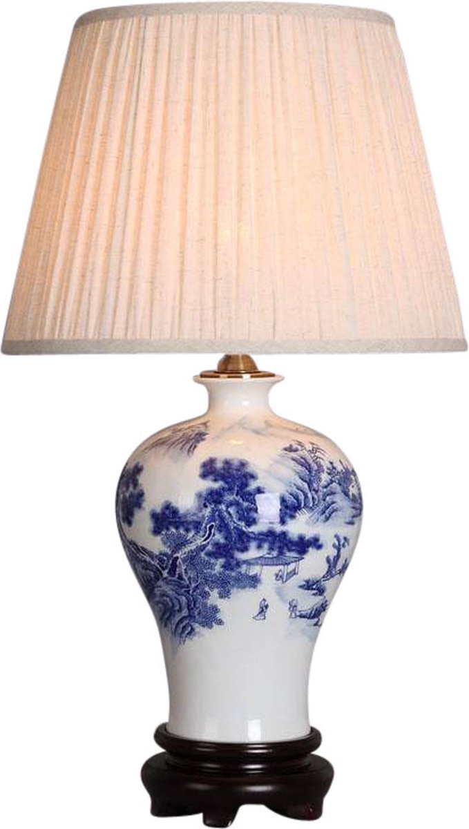 Fine Asianliving Oosterse Tafellamp Porselein Wit Blauw Landschap