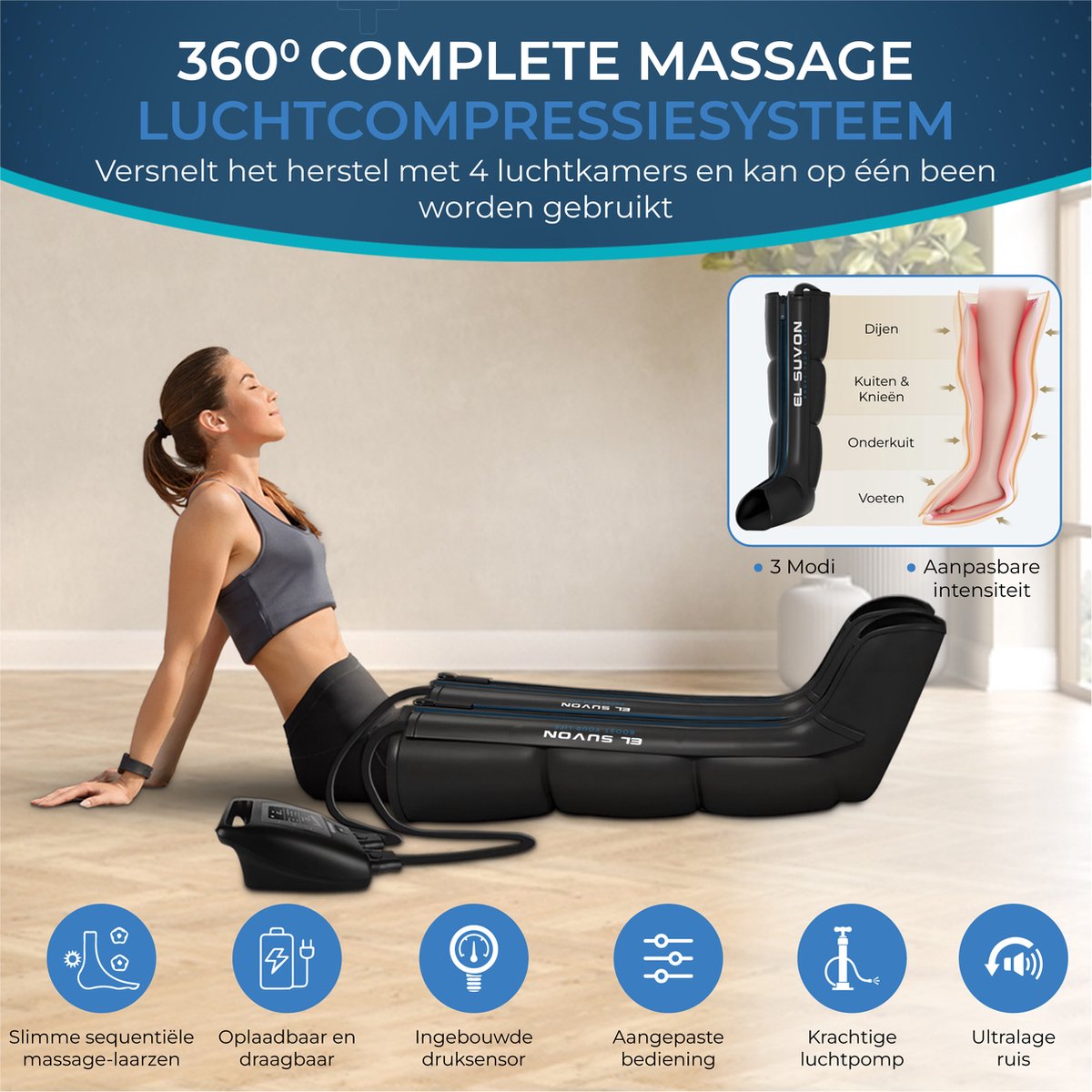 El Suvon Beenmassage & Voetmassage apparaat - Oplaadbare Recovery Boots met Luchtcompressie voor Herstel, Bloedcirculatie en Lymfedrainage thumbnail 4