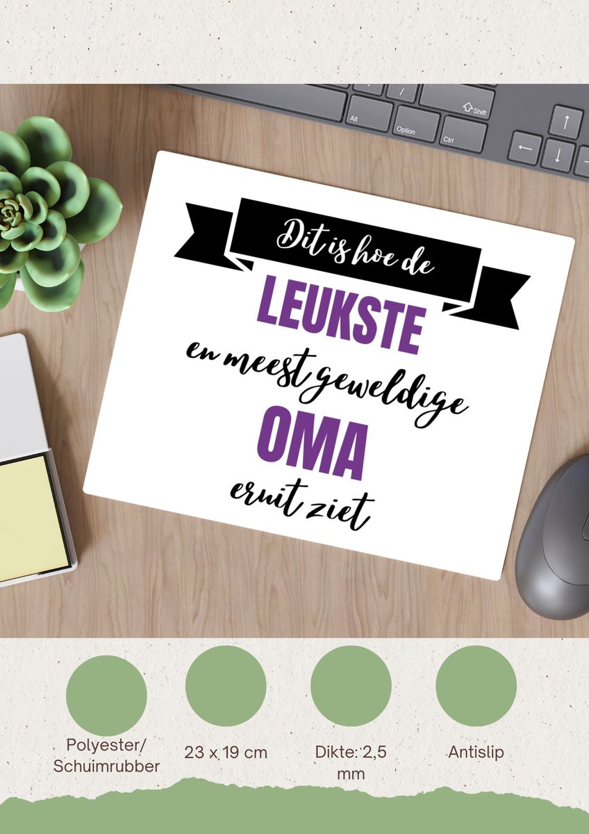 Akyol - meest geweldige oma Muismat - Oma - beste oma - verjaardagscadeau - cadeau voor oma - kado - 23 bij 19 cm