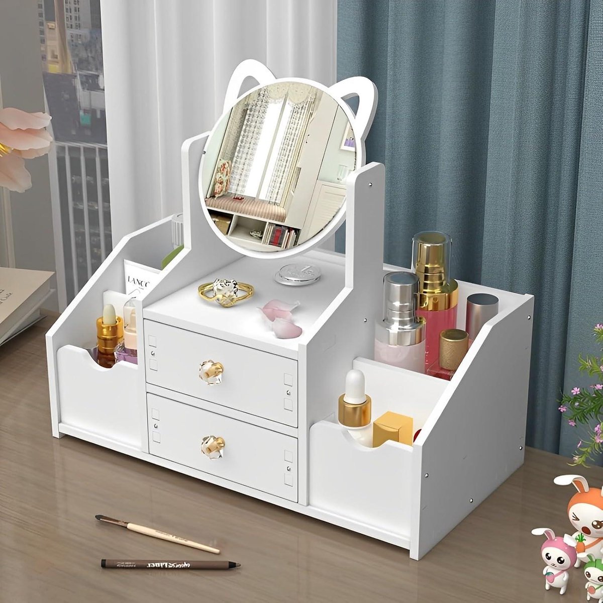 Make-uporganizer met spiegel en lade voor toilettasjes en sieradenrek voor kaptafel slaapkamer badkamer