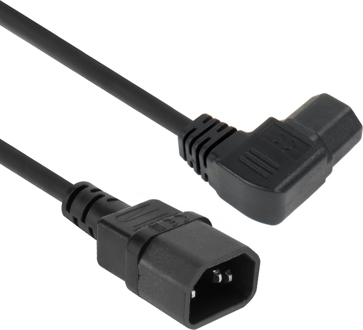 ACT Netsnoer C14 - C15 (haaks links) IEC60320 zwart 2 m AK5354