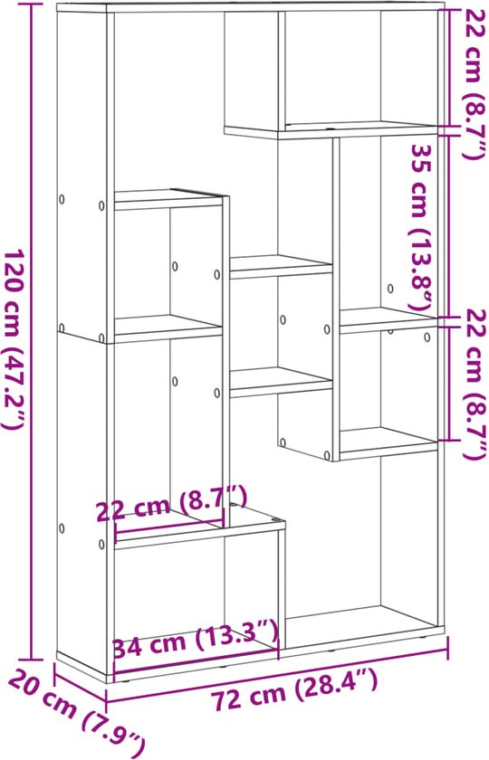 vidaXL - Bibliothèque - 72x20x120 - cm - décoré - bois - ancien - couleur bois