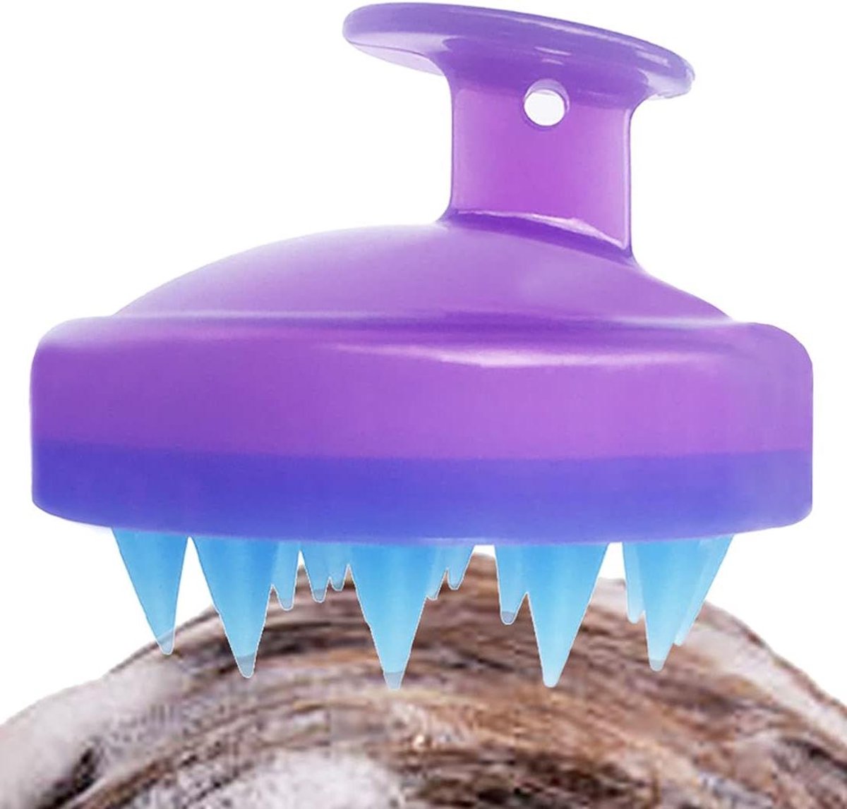 Hoofdhuidborstel voor dieptereiniging en zachte peeling - stimuleert haargroei - paars