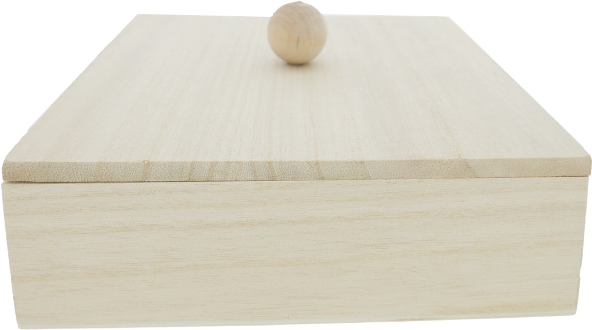 Hobbygroep houten kist vierkant opbergdoos Paulowenia 18x18x5,5 cm.