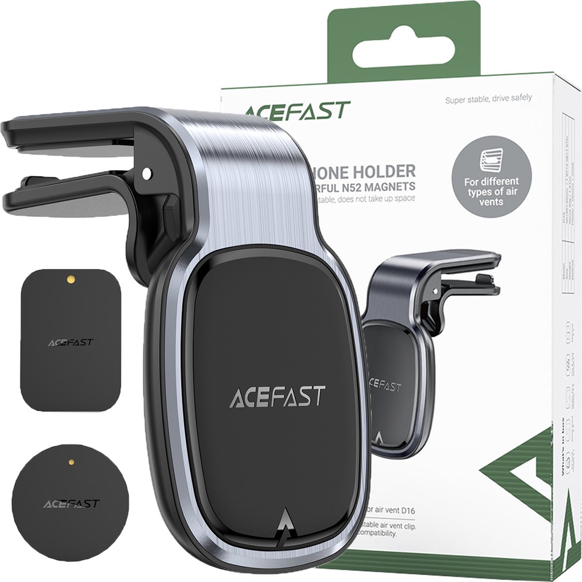 Acefast - magnetische - autotelefoonhouder voor grille ventilatie grijs - (D16 - grijs)