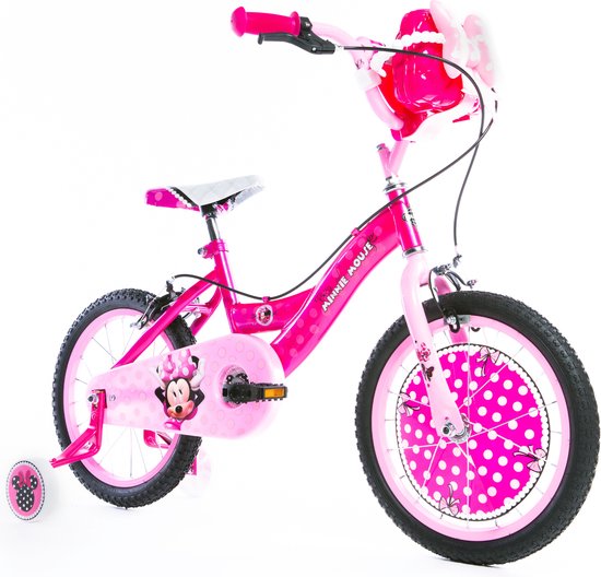 Disney Minnie Mouse Meisjesfiets voor kinderen van 5-7 jaar. 16 Inch, inclusief zijwieltjes, verstelbaar zadel en uniek Minnie Mouse stuur met strik - Officiële Disney licentie fiets met roze frame en schattige kenmerken