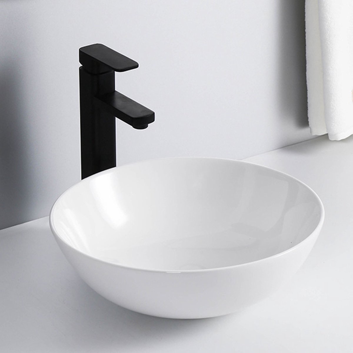 LINEA UNO - Luka 39 - Glans wit - Waskom - - Keramiek - Rond - 251079