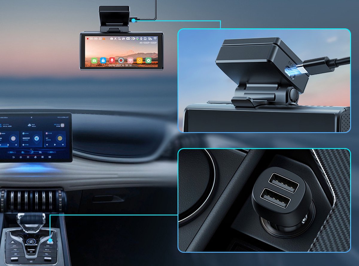 Nanocam M93 Pro dashcam voor auto met achter camera - 4K + Full HD resolutie - Parkeerbeveiliging - 64gb Micro SD - 4,0 inch Touch screen Lcd - 2x 150 graden kijkhoek - Nachtzicht thumbnail 3