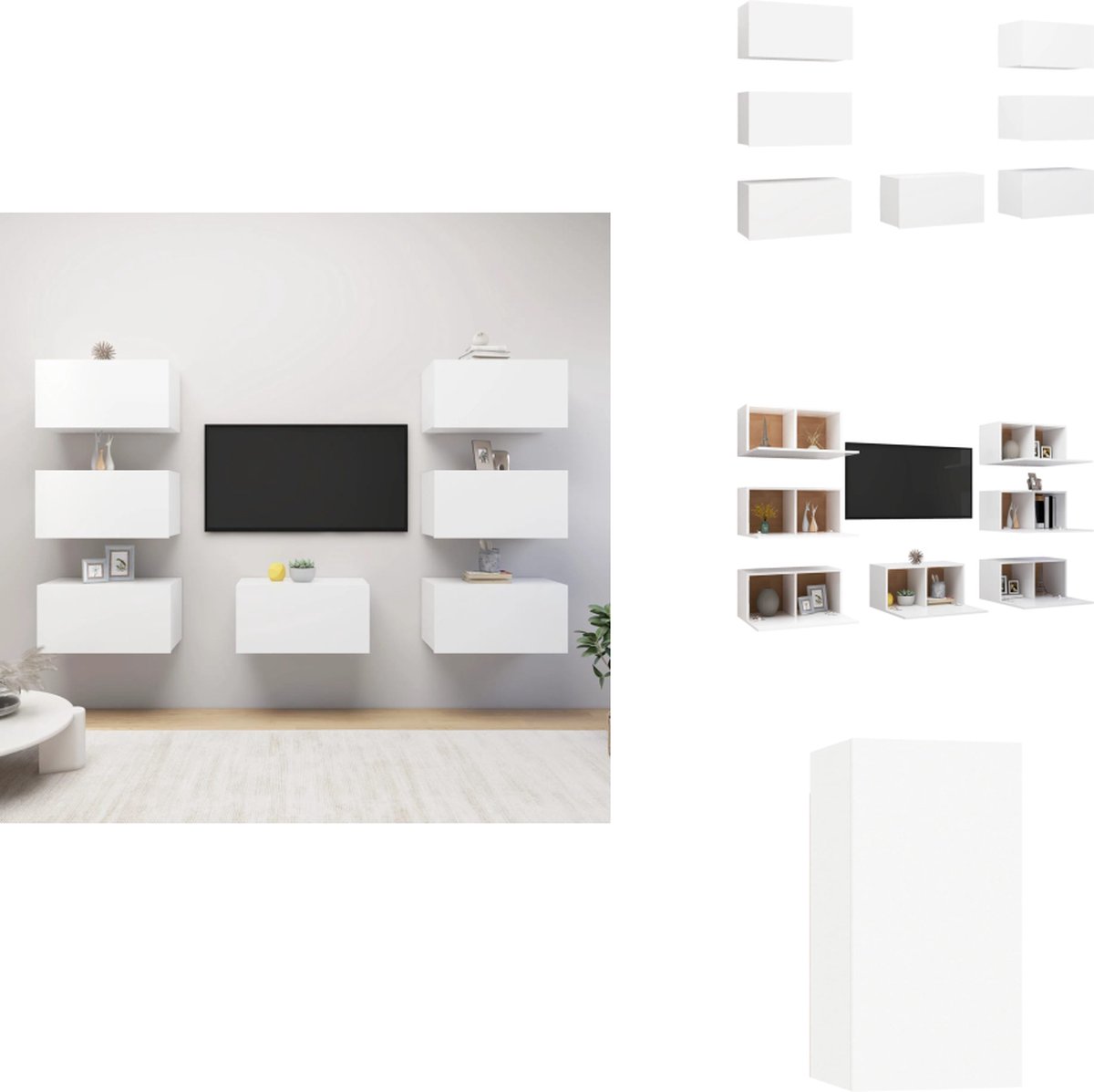 vidaXL Tv-kast - Tv-kasten - Televisiekast - Televisiekasten - Tv-meubelen 7 st 30,5x30x60 cm bewerkt hout wit