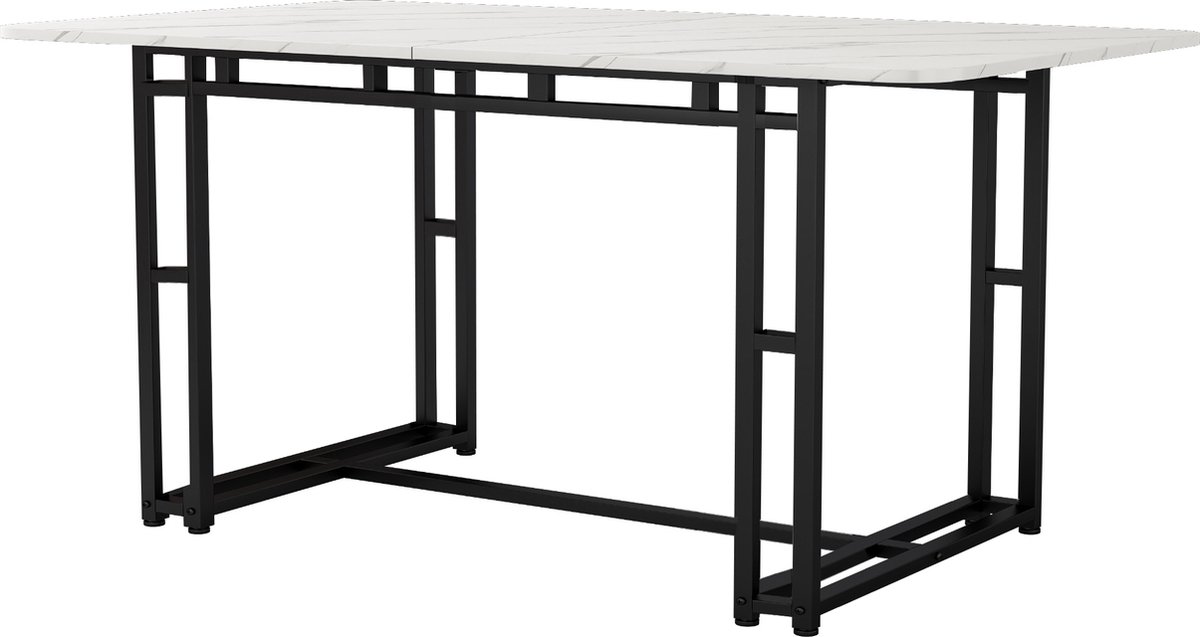 Gutent Eettafel, Zwart Wit , 117x68cm (1-st), MDF, Metalen frame Modern gemarmerde rechthoekige eettafel met metalen poten voor eetkamer Woonkamer
