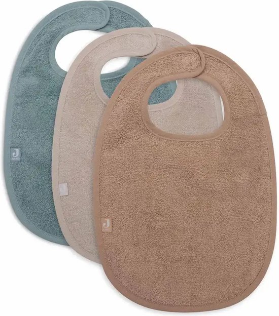 Jollein - Baby Slab Badstof - Katoen - Met Klittenband - Slabbetjes - 3 Stuks - Sea Green/Nougat/Biscuit