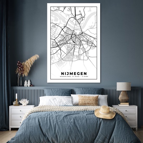 Poster Carte - Nimègue - Zwart - Wit - 120x180 cm XXL